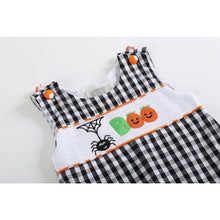 Load image into Gallery viewer, LIL Cactus - Black Gingham Halloween Boo Overalls
