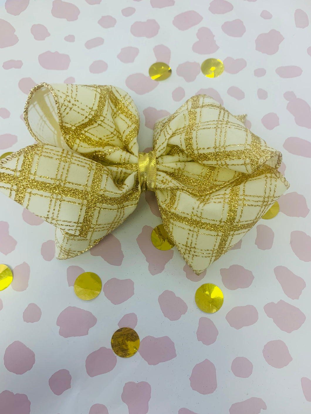 Wee One- Medium Cream and Gold Glitter Bow