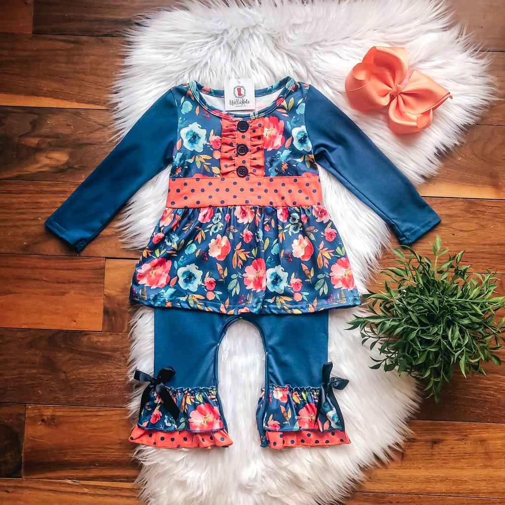 Blue and Orange Floral Infant Romper