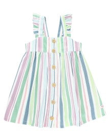 RuffleButts - Charmed Stripe Flutter Button Front Dress