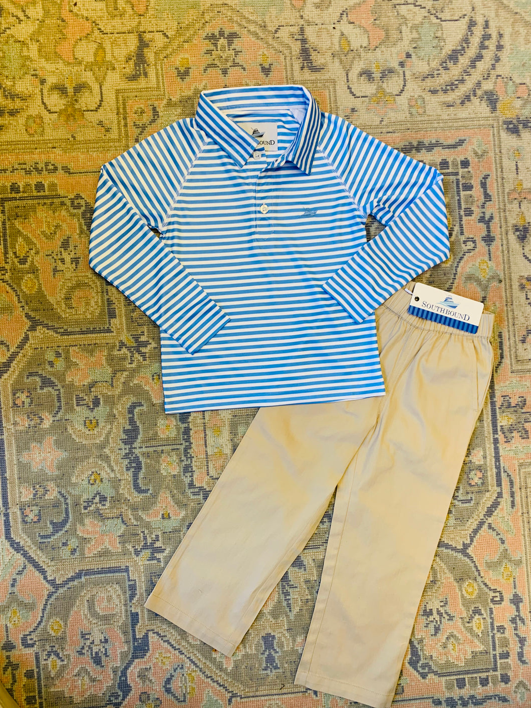 Southbound- Classic Blue and White Stripe Polo
